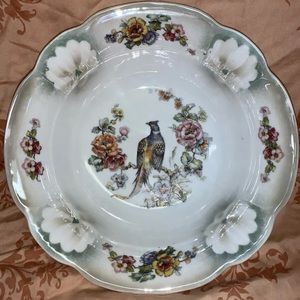 Pheasant &‎ Floral Porcelain Serving Bowl, Germany 1910-1920